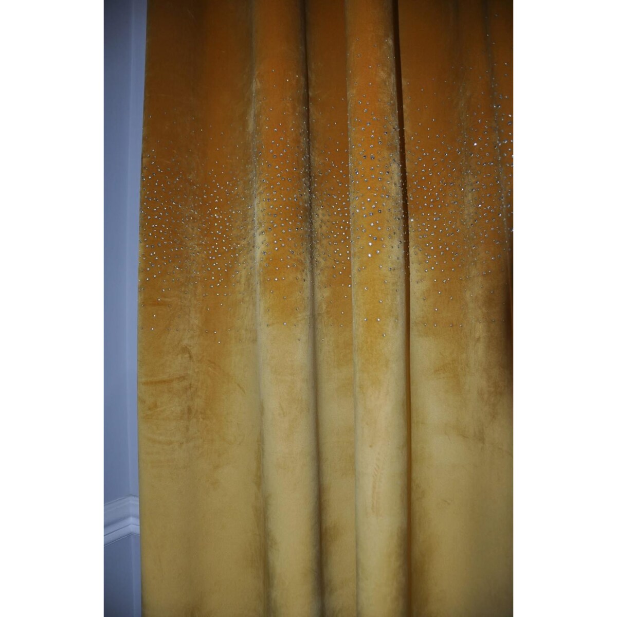 Zasłona welurowa "ALLUMINIUM" 140x250 KRYSZTAŁKI na przelotki musztardowy