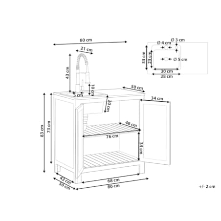 Szafka kuchenna ogrodowa ze zlewem BRUCOLI Drewno akacjowe 80 cm 50 cm Brązowy/ czarny