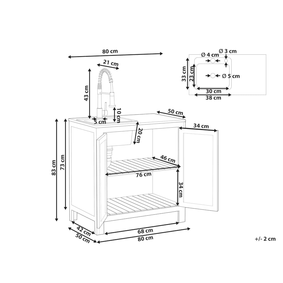 Szafka kuchenna ogrodowa ze zlewem BRUCOLI Drewno akacjowe 80 cm 50 cm Brązowy/ czarny