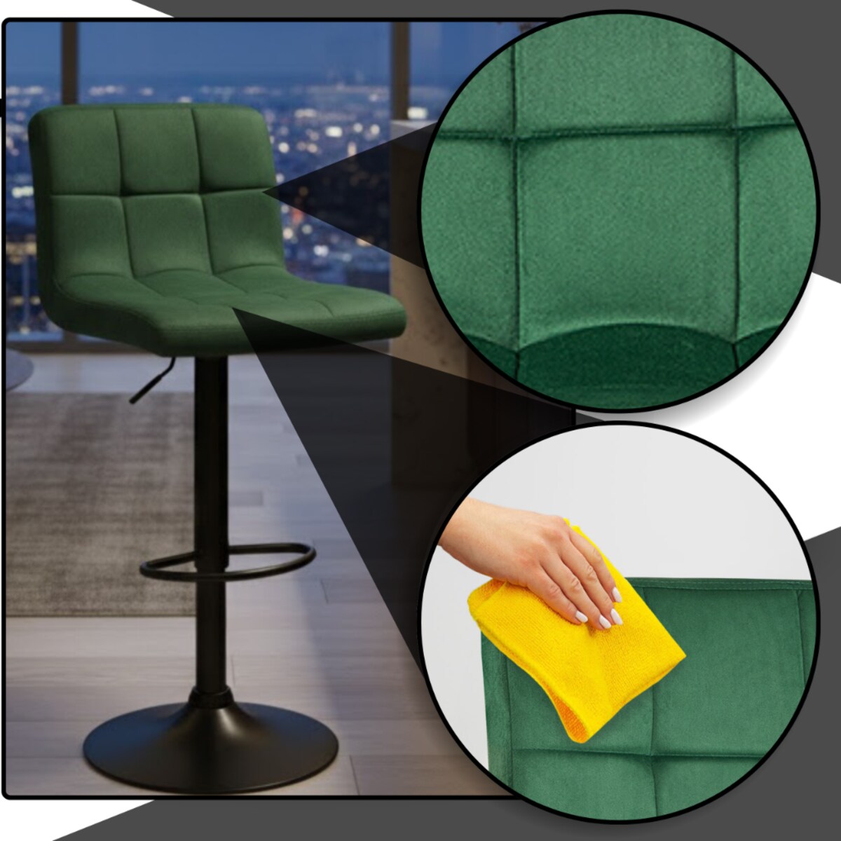 Hoker barowy obrotowy krzesło tapicerowany welurowy regulowany do wyspy