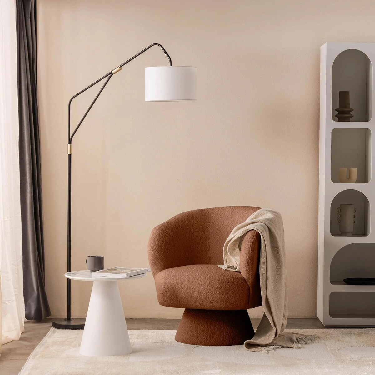 Fotel obrotowy 80x72x70 cm bouclé Nalf - V miedziany