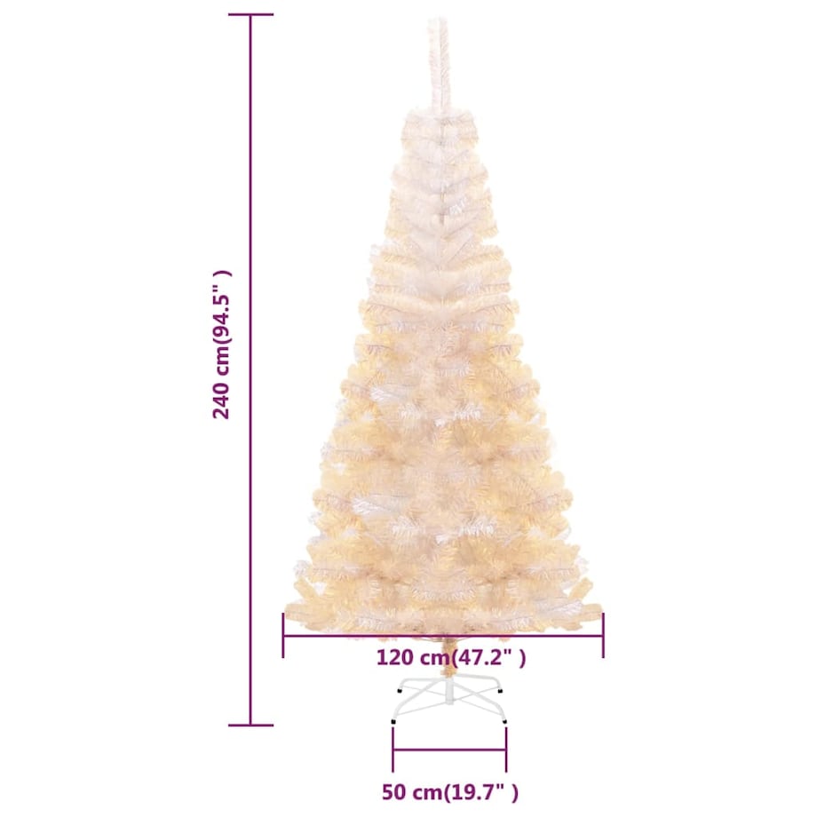vidaXL Sztuczna choinka z opalizującymi końcówkami, biała, 240 cm, PVC
