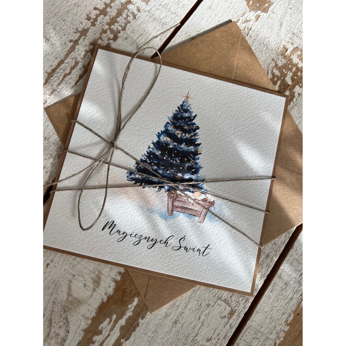 Ręcznie robiona kartka świąteczna z choinką