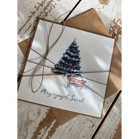 Ręcznie robiona kartka świąteczna z choinką