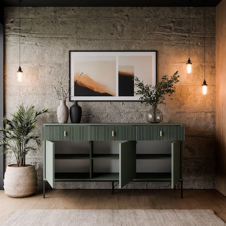 Komoda MIDNIGHT 3D3S z trzema szufladami na stelażu, zielona