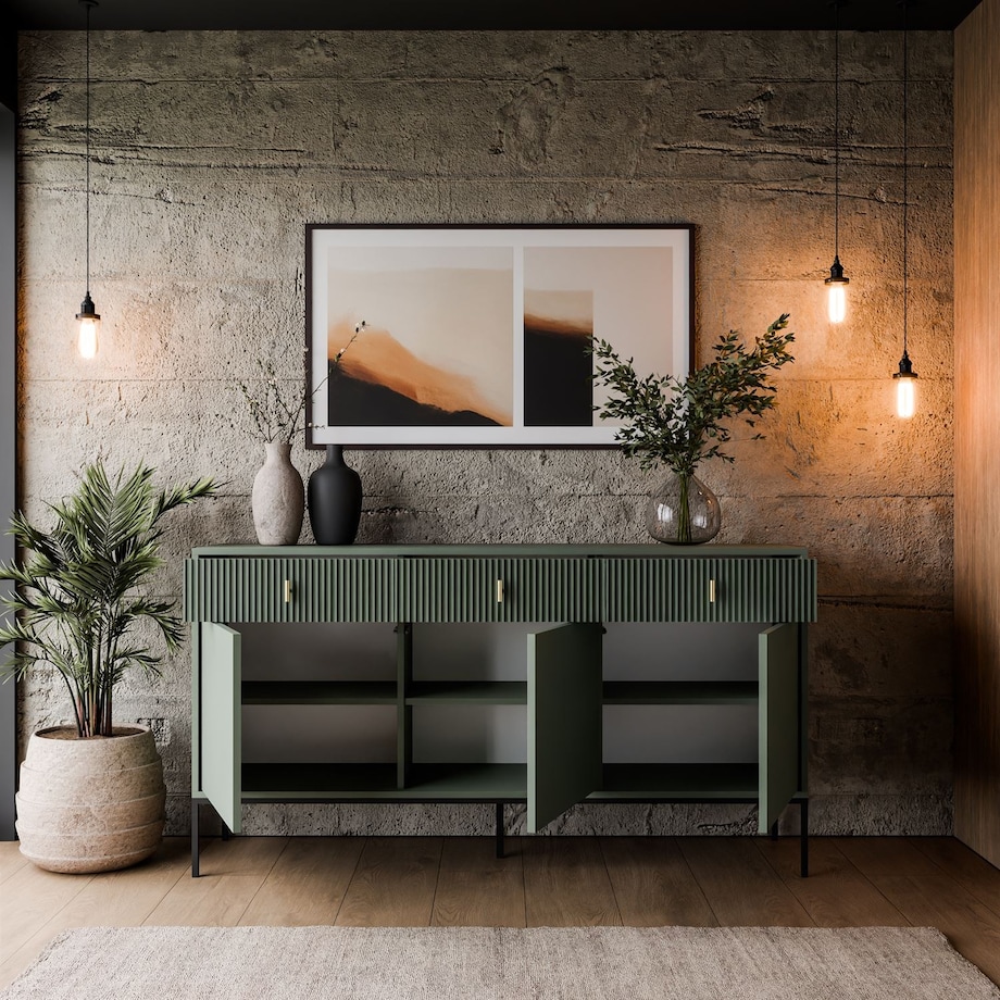 Komoda MIDNIGHT 3D3S z trzema szufladami na stelażu, zielona