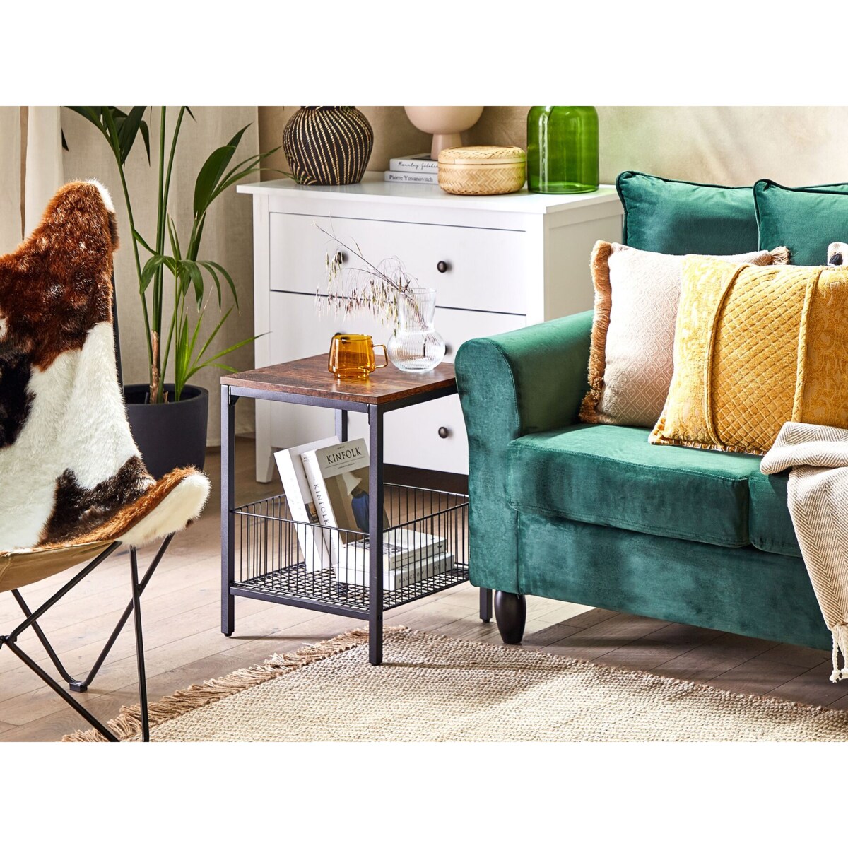 Stolik pomocniczy ciemne drewno z czarnym KENNER