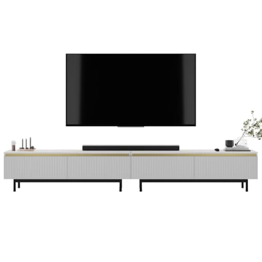 Nowoczesna Szafka RTV Glamour Komoda RTV Biały Mat 280 cm czarne akcenty