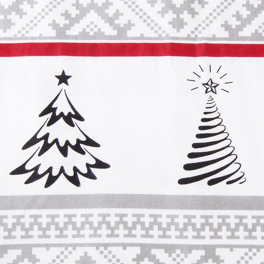 Pościel flanelowa 140x200 Selvia biała w choinki i chatki, Flanelove