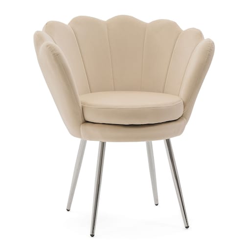 Krzesło tapicerowane Glamour SHELL srebrne nogi Muszla Muszelka beżowa