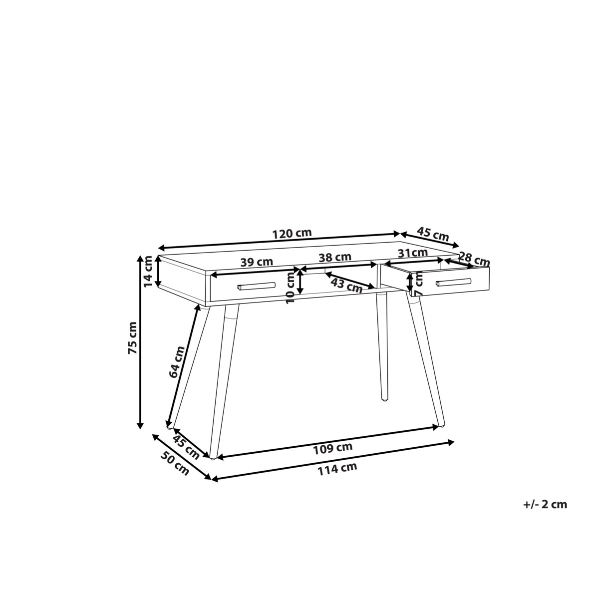 Biurko z szufladami i półką 120 x 45 cm biało-szare FRISCO