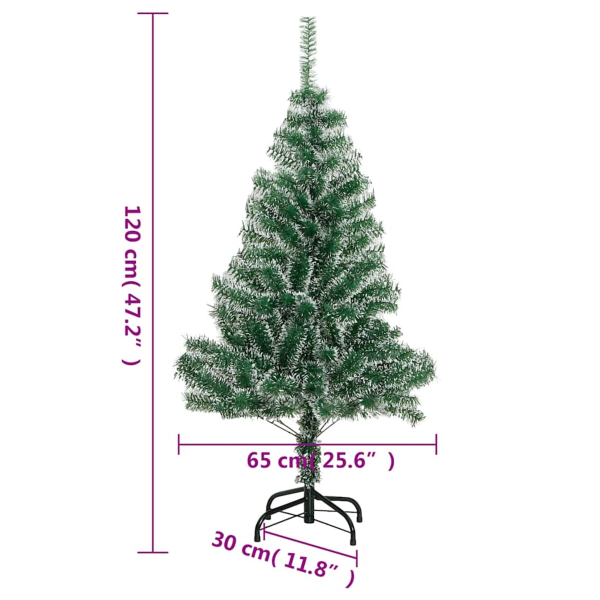 vidaXL Sztuczna choinka ze 150 LED, bombkami i śniegiem, 120 cm