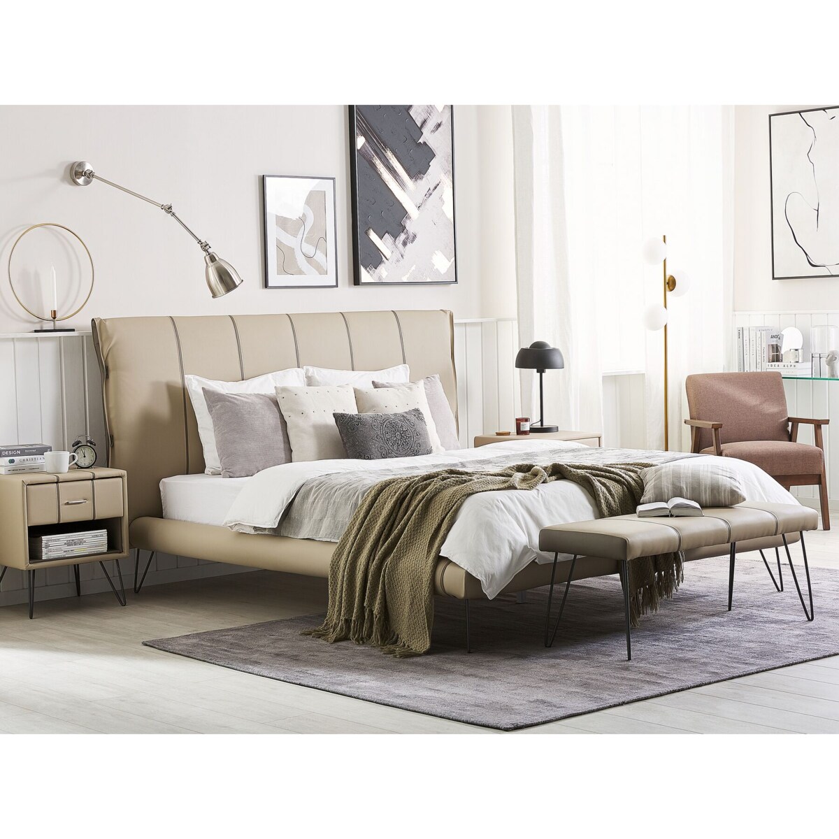 Zestaw mebli do sypialni ekoskóra 180 x 200 cm beżowy BETIN