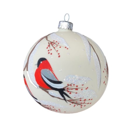 Komplet 6 bombek białych matowych Ø 80 mm z ptaszkami