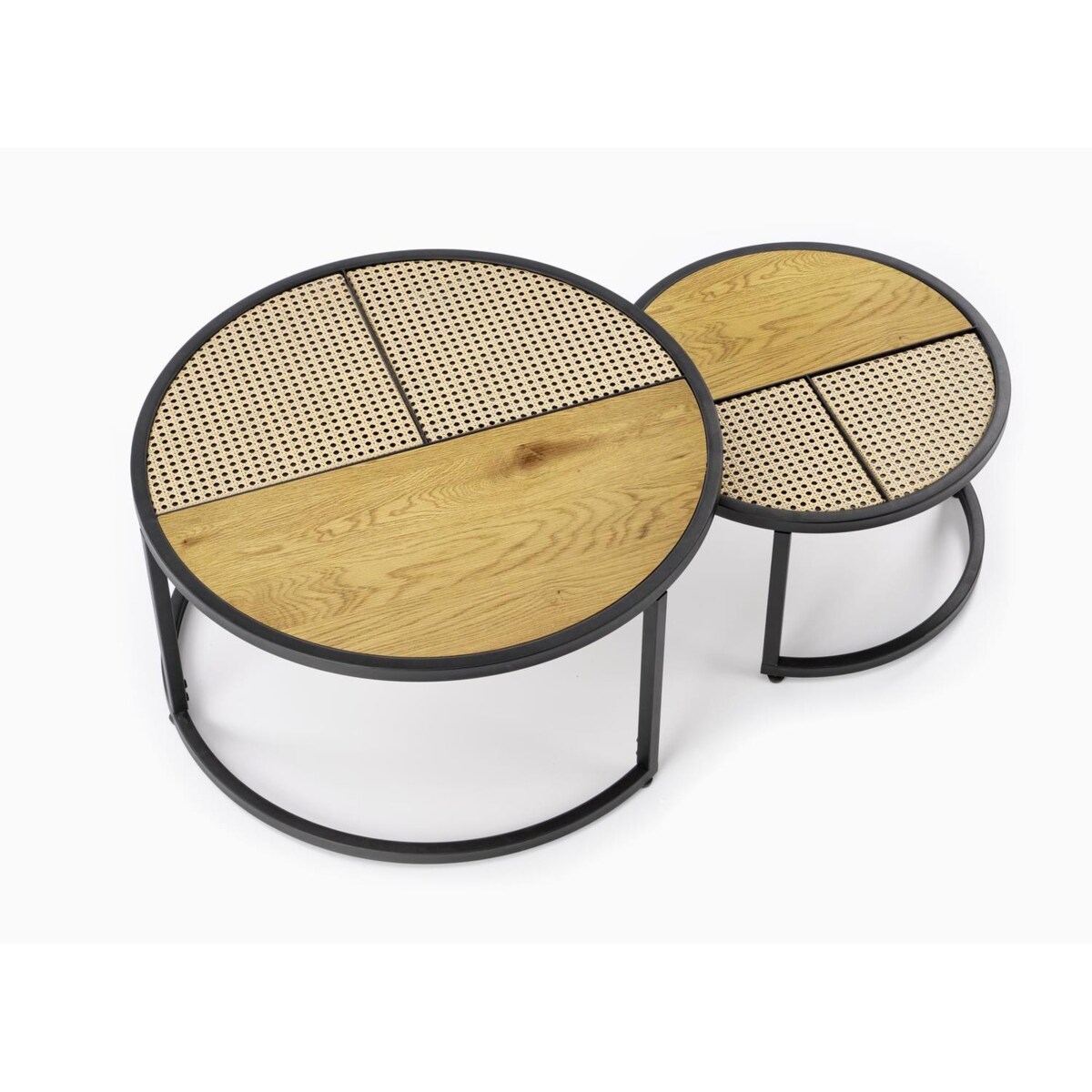 ZESTAW 2 STOLIKÓW Namiga RATTAN I METAL 70/36 i 50/30 cm