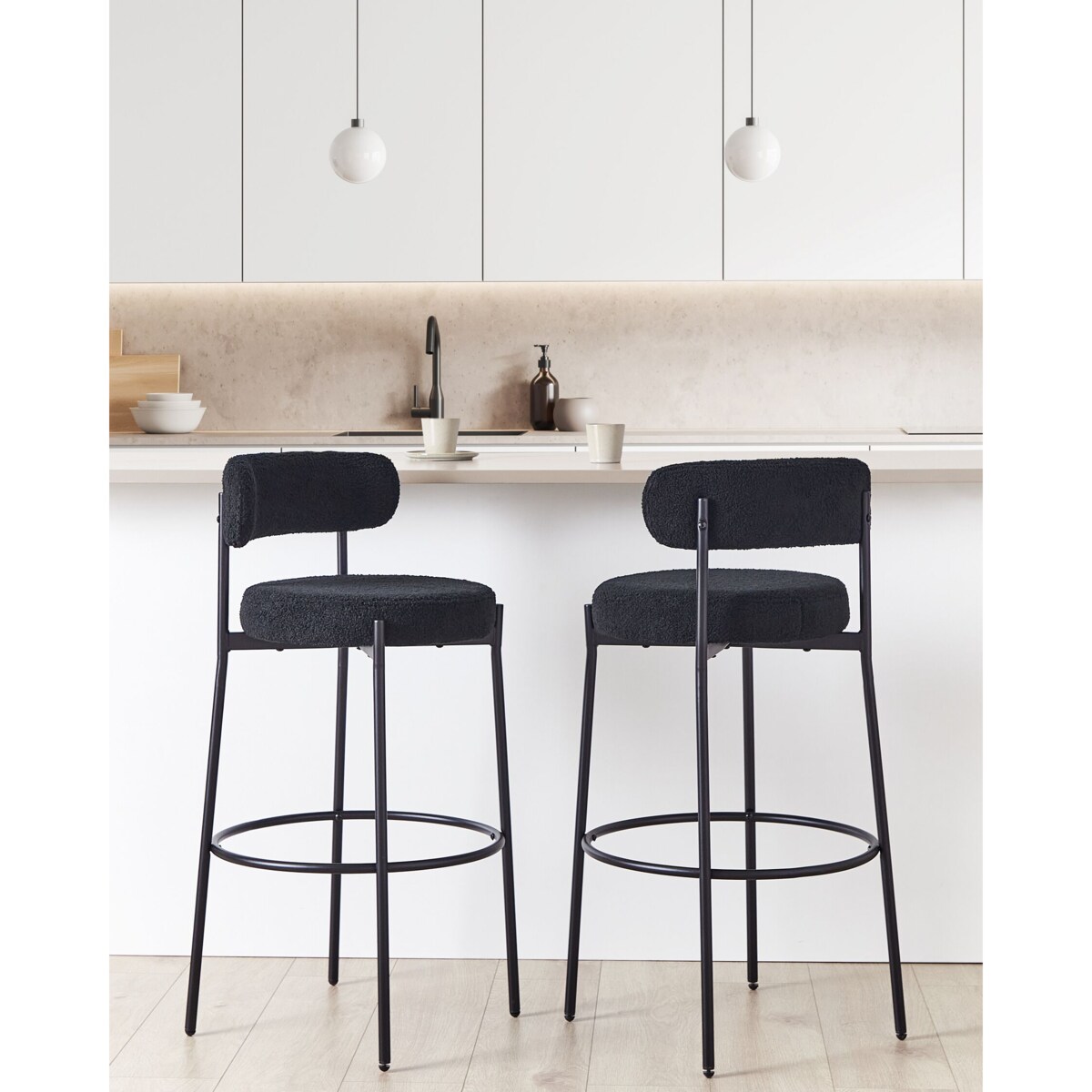 Zestaw 2 krzeseł barowych ALLISON Boucle Czarny