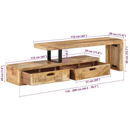vidaXL Stojak pod TV (118-200) x 30 x 40 cm Drewno lite Mango