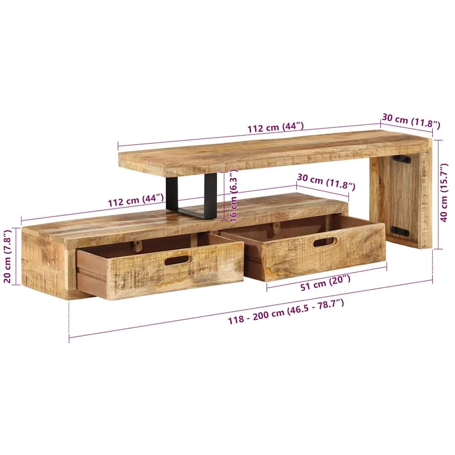 vidaXL Stojak pod TV (118-200) x 30 x 40 cm Drewno lite Mango