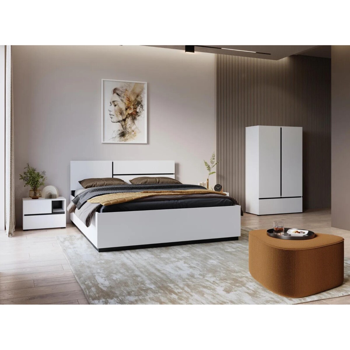 Łóżko CROSS 180x200 białe/czarne