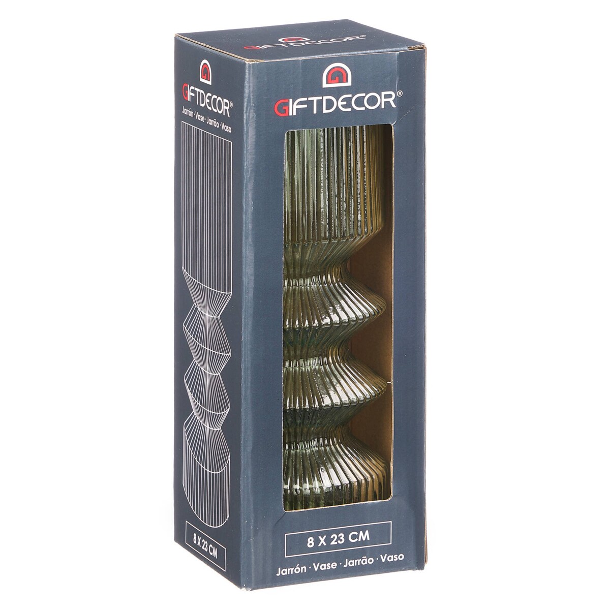 Szklany wazon tuba ryflowane szkło, 8 x 23 cm