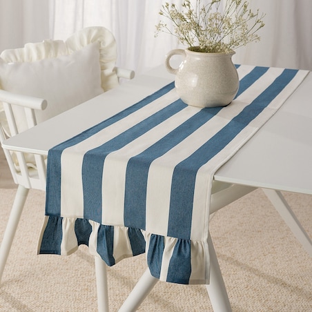 Bieżnik z falbaną 40x160 cm 40x160 niebiesko-białe pionowe pasy (5,5cm)