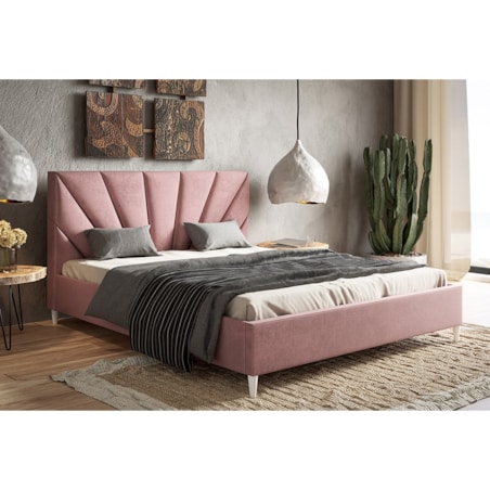 Łóżko jednoosobowe 120x200 LUXO 3 tapicerowane, na wysokich nogach- różowe