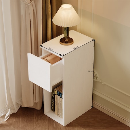 Szafka nocna biała z szufladą stolik z półką nowoczesny sypialni 55 cm