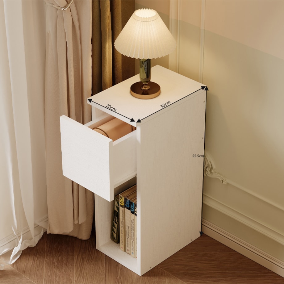 Szafka nocna biała z szufladą stolik z półką nowoczesny sypialni 55 cm