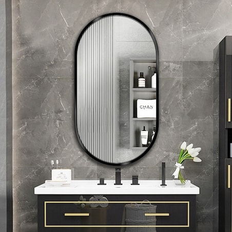 Duże lustro owalne industrialne łazienkowe salon sypialnia czarne 100x50 cm