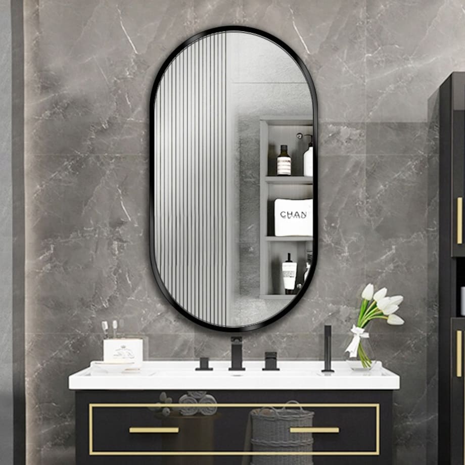 Duże lustro owalne industrialne łazienkowe salon sypialnia czarne 100x50 cm