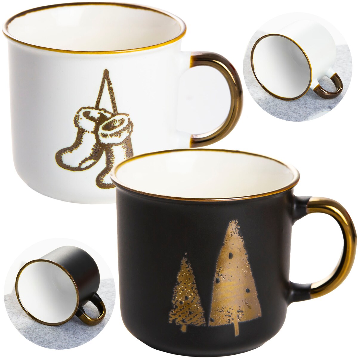 Kubek Świąteczny Boże Narodzenie Na Prezent Porcelanowy Zestaw Buty/Choinka