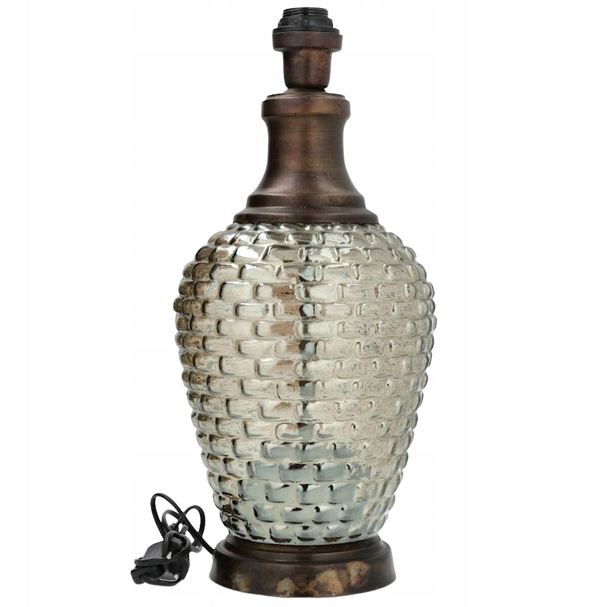 LAMPA STOŁOWA BIURKOWA NOCNA SZKLANA DREWNIANA RETRO LOFT BOHO E27 50cm