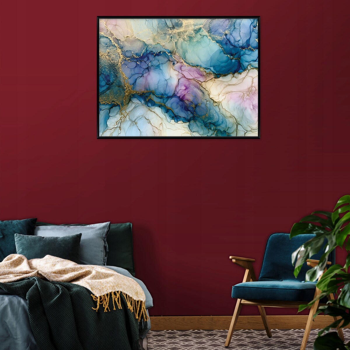 Obraz W Ramie Do Sypialni Salonu Na Płótnie Marmur Glamour Niebieski 90x60