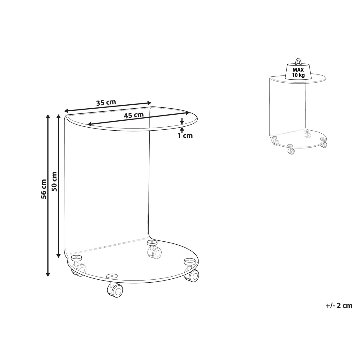 Stolik pomocniczy MINTO Szkło hartowane Przezroczysty Z kółkami