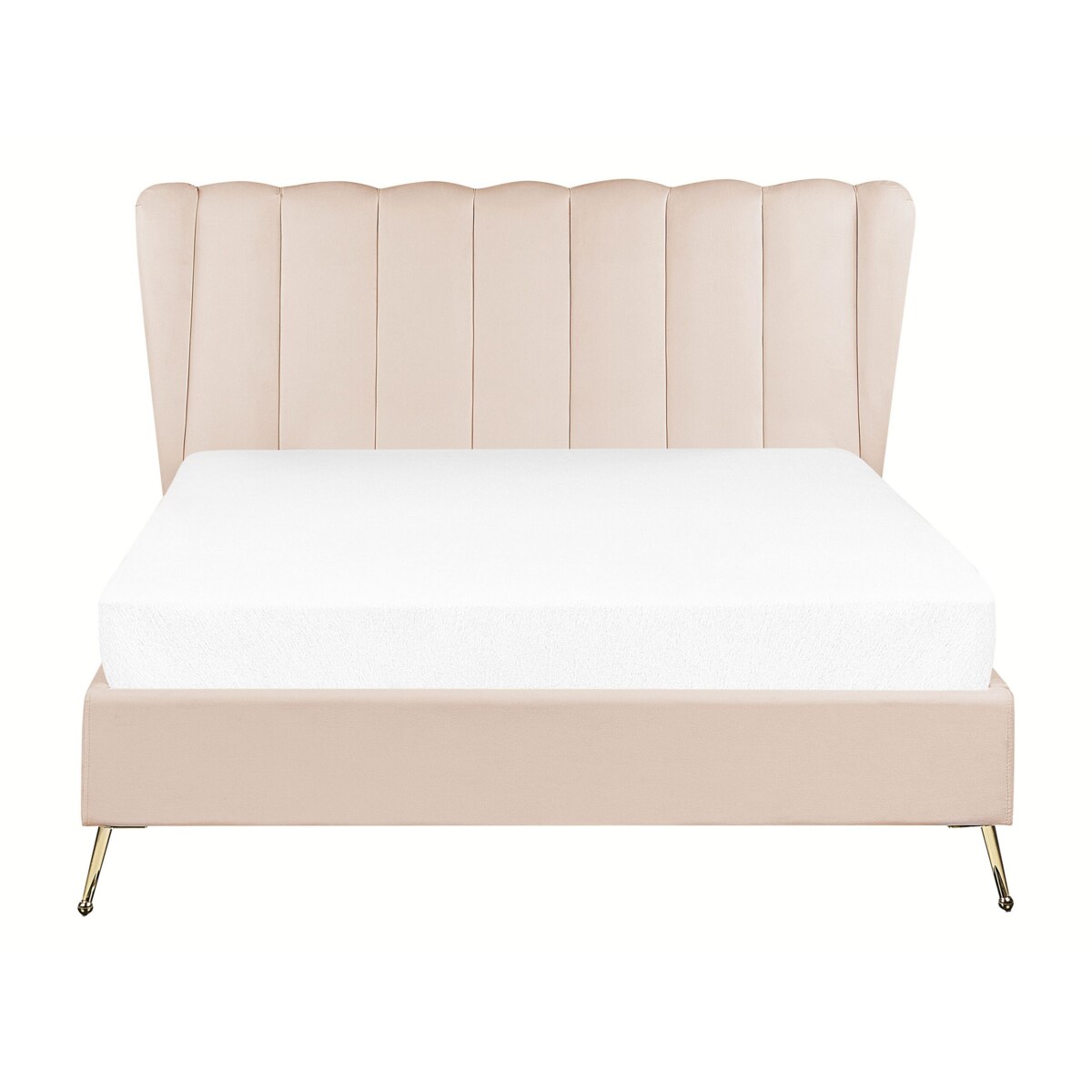 Łóżko welurowe 140 x 200 cm z portem USB beżowe MIRIBEL