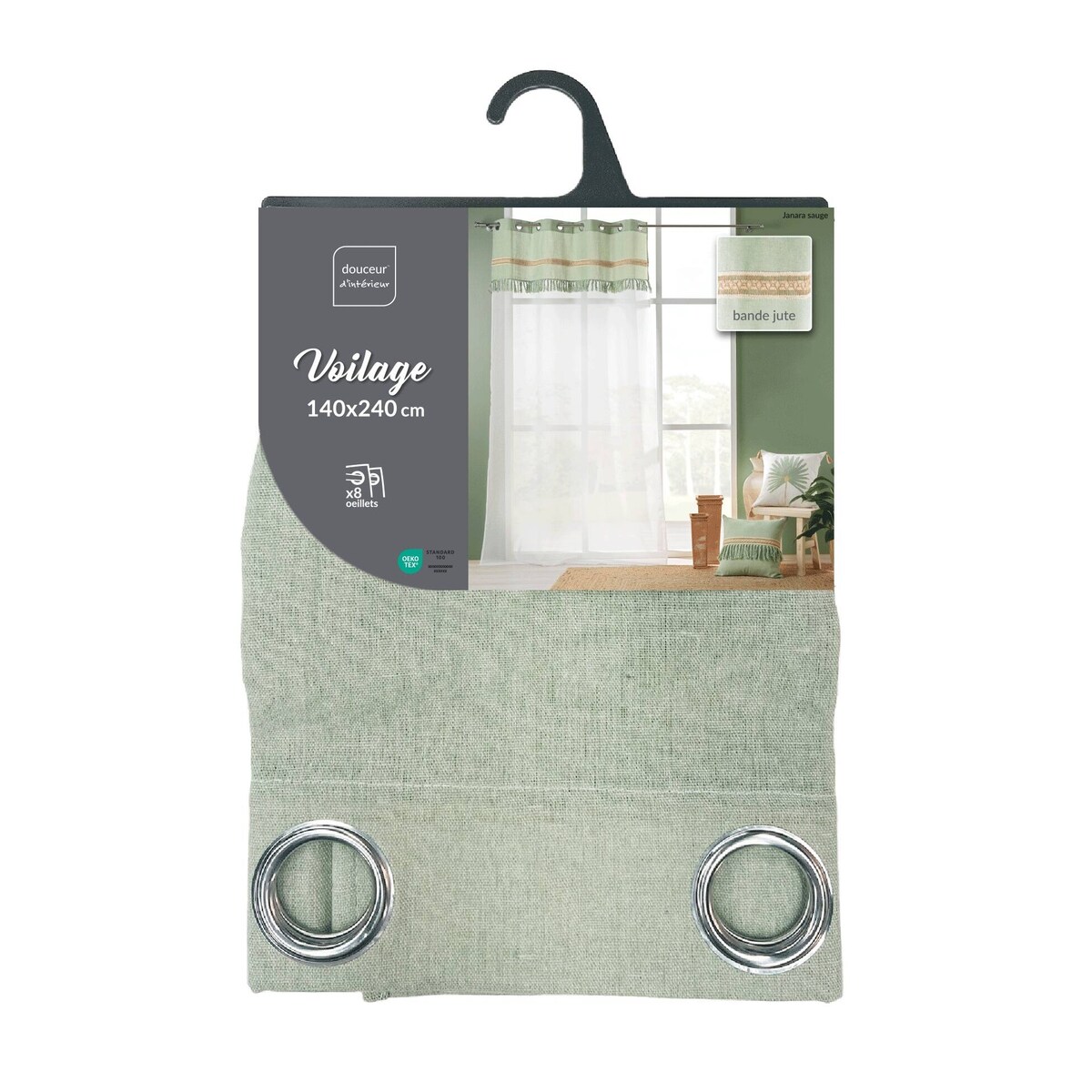 Zasłona na przelotkach z jutowym dekorem i frędzlami JANARA, 140 x 240 cm