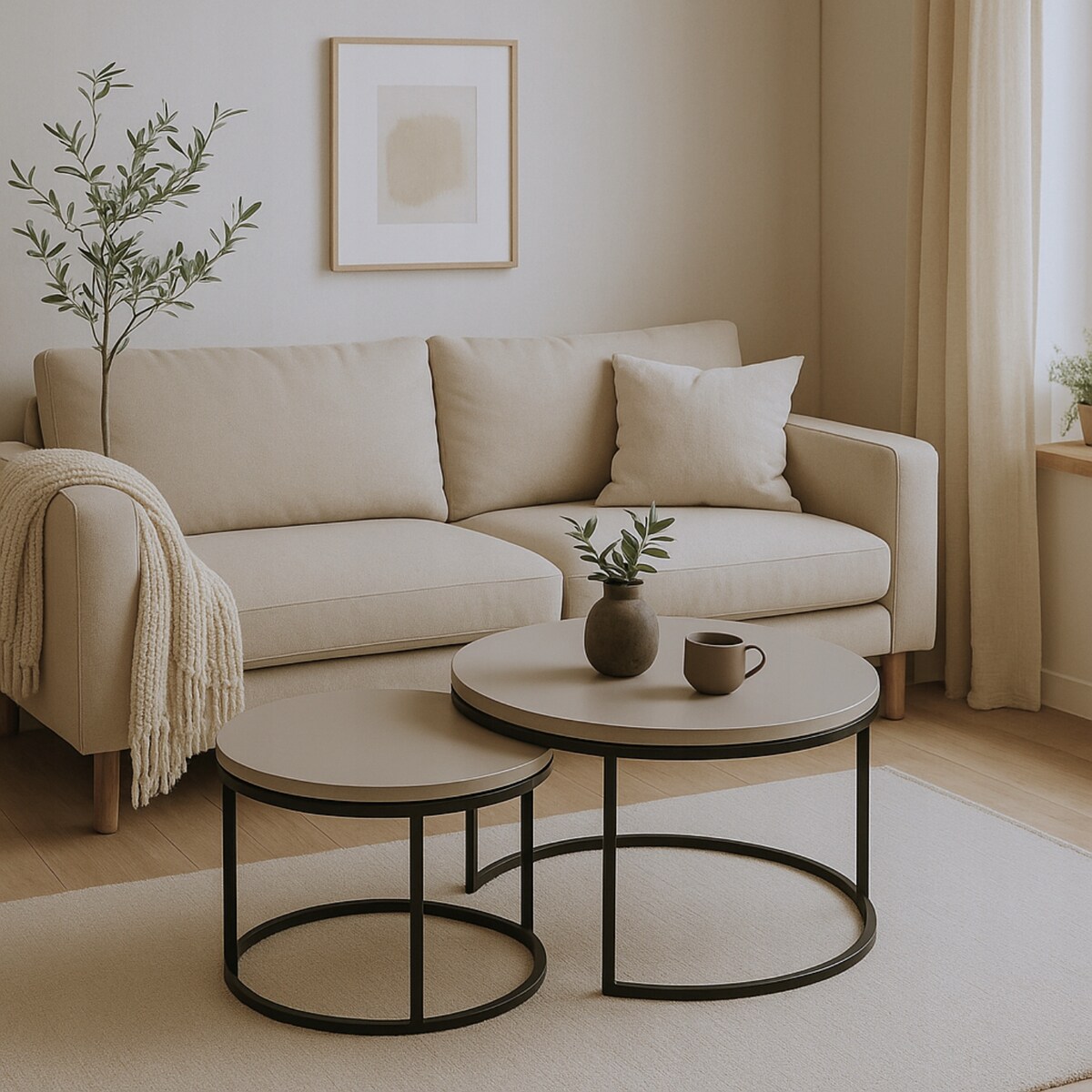 Stolik Kawowy KASZMIR 2w1 Okrągły Zestaw JAPANDI BOHO Salon SOFT LOFT SET