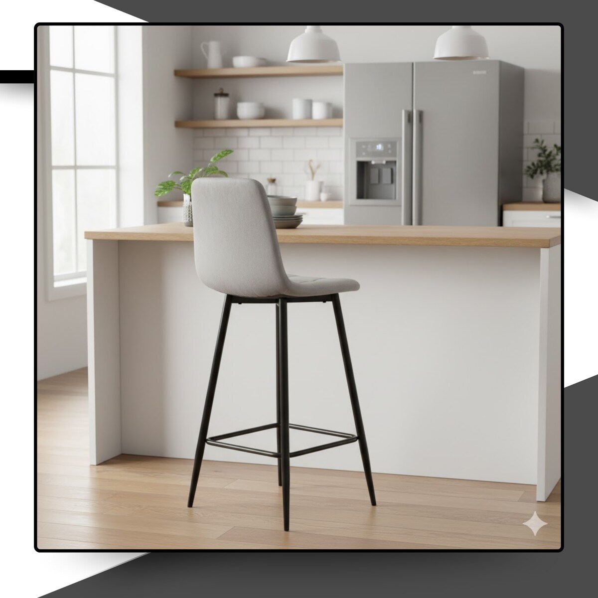 Hoker do wyspy welurowy szary z podnóżkiem