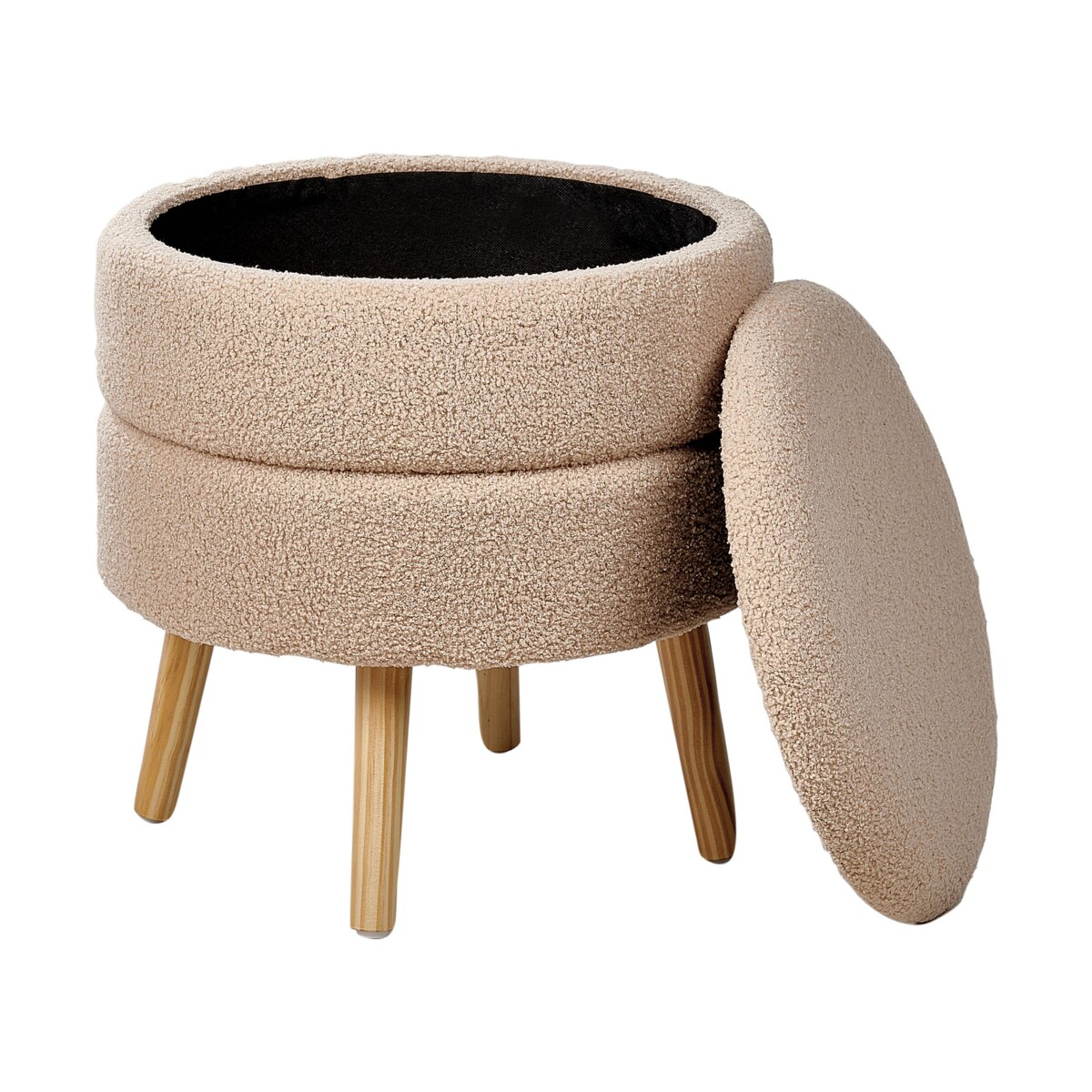 Stołek ze schowkiem boucle beżowy OKATON