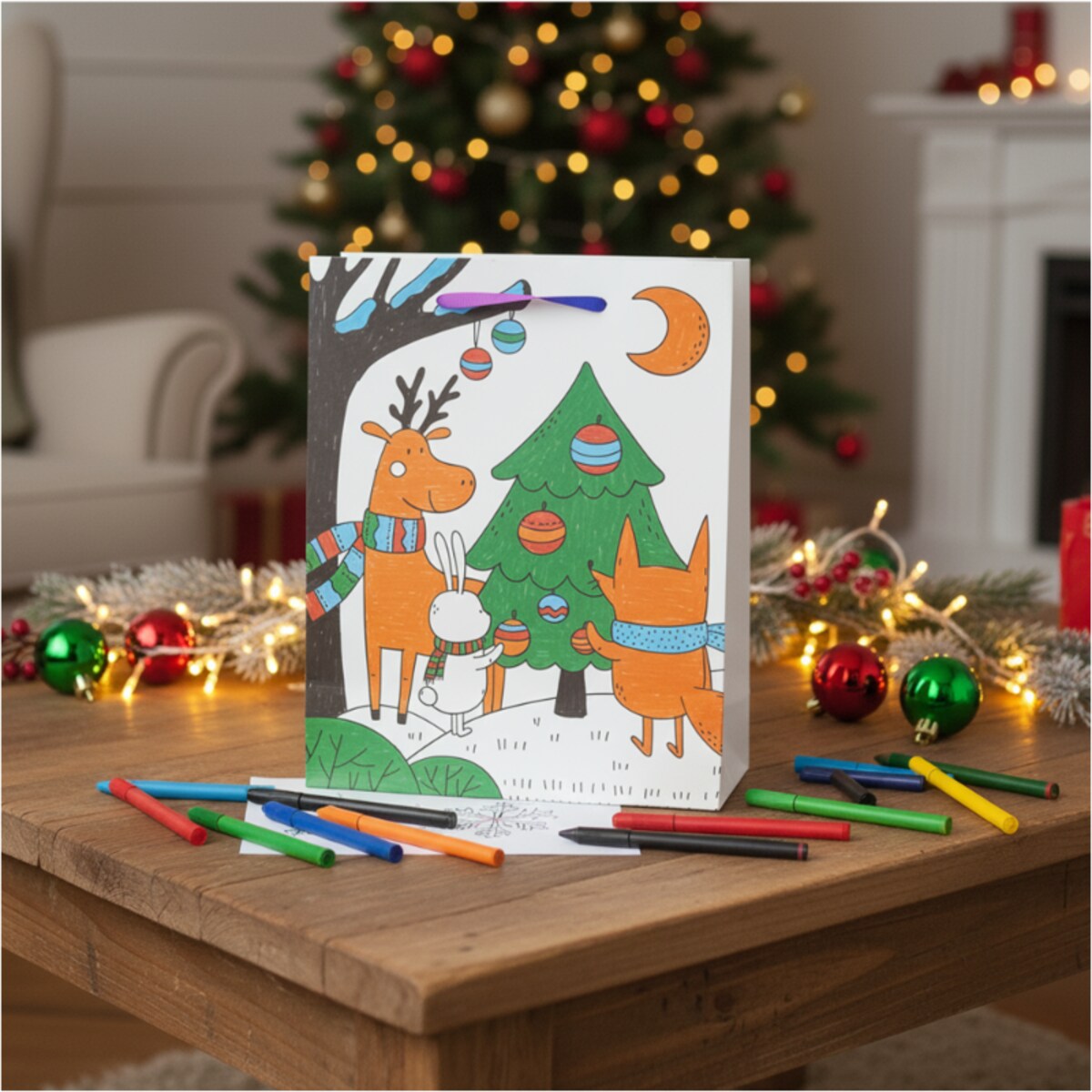 Torebka Prezentowa Na Prezent Do Kolorowania Dla Dzieci 32X26X10 Cm Ubieranie Choinki