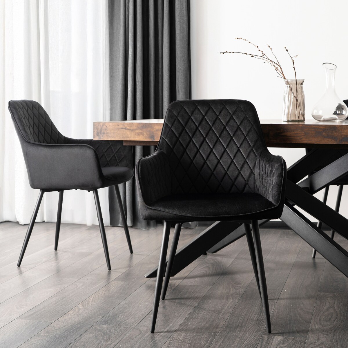 Krzesło Tapicerowane Welurowe Do Salonu Jadalni Kuchenne Czarne BRESSO