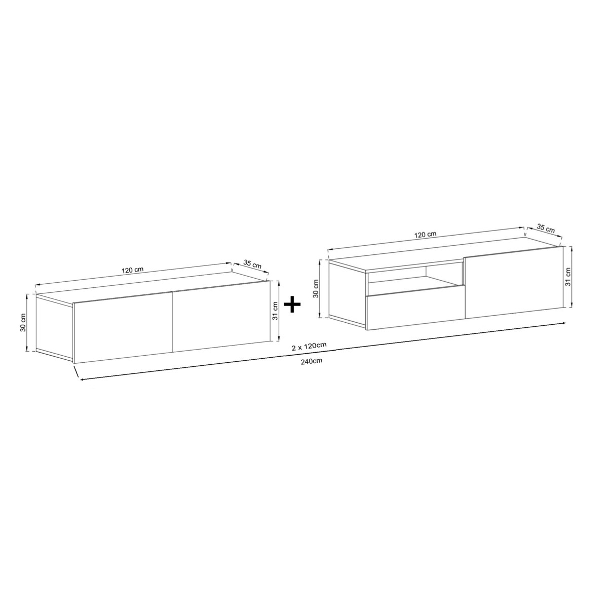 Szafka RTV Loft Wisząca Grafit MAT Komoda RTV Szuflada 240 cm