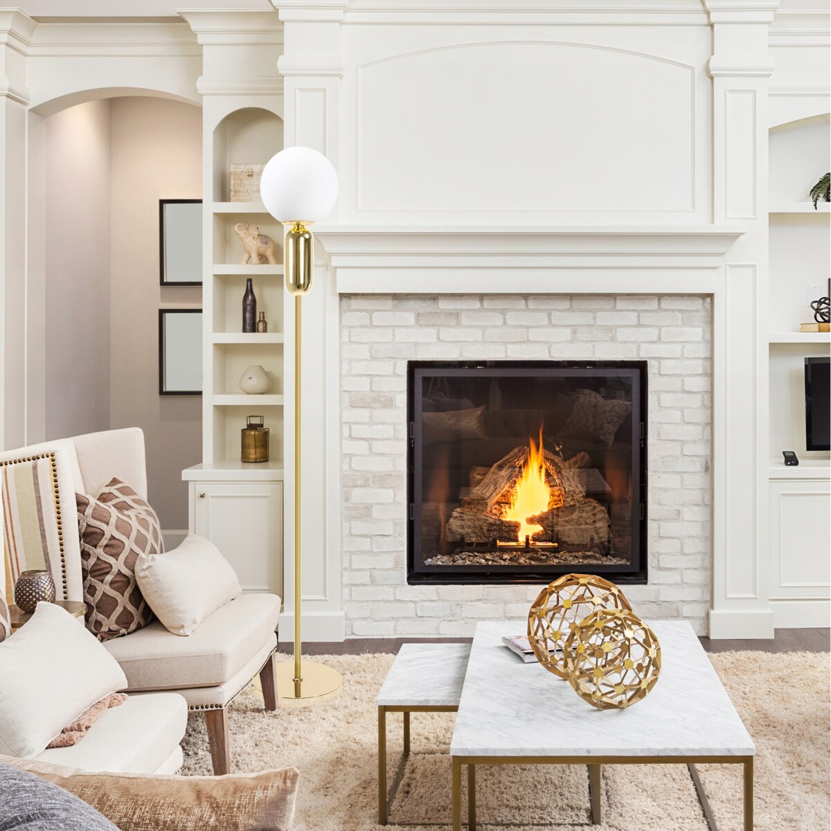 Lampa Stojąca Podłogowa Złota Biały Klosz