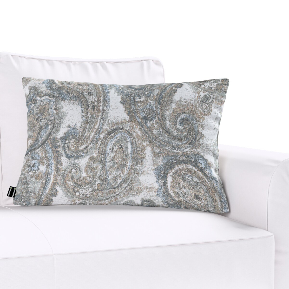 Poszewka Kinga na poduszkę prostokątną 60x40 niebiesko-zielony paisley na kremowym tle