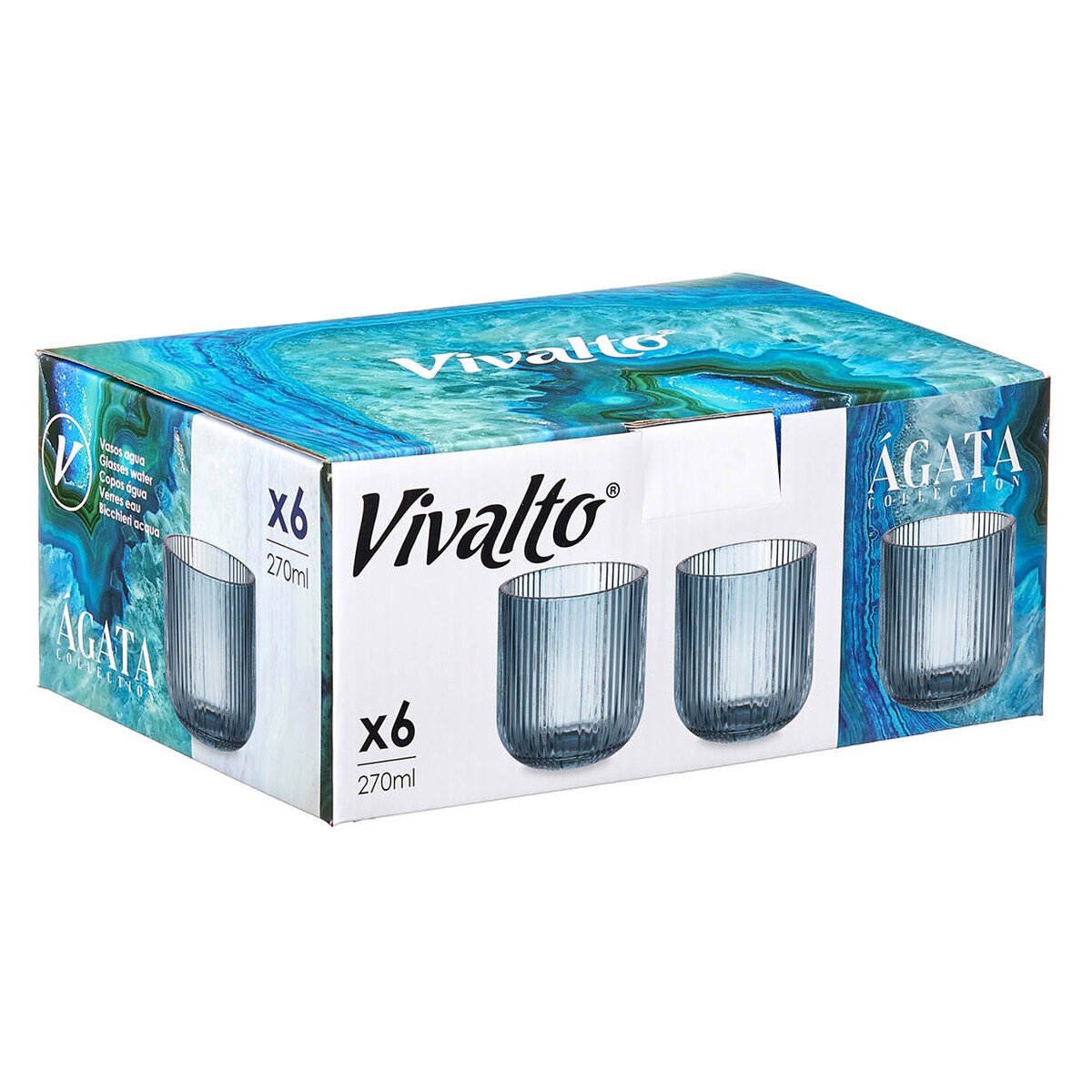 Niskie szklanki do wody LINES z ryflowanego szkła, zestaw 6 sztuk, 270 ml