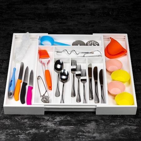 Wkład organizer do szuflady na sztućce rozsuwany biały KINGHOFF