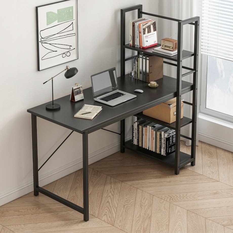 Biurko komputerowe stolik loft czarne industrialne z regałem półkami 120 cm