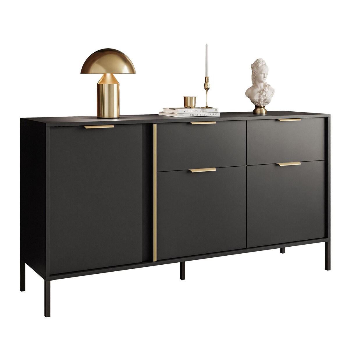 Komoda z szufladami LARETTO 153 cm 3D2S antracyt, nóżki czarne