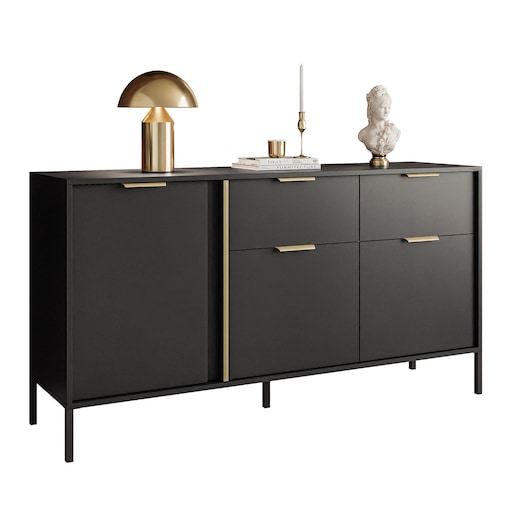 Komoda z szufladami LARETTO 153 cm 3D2S antracyt, nóżki czarne