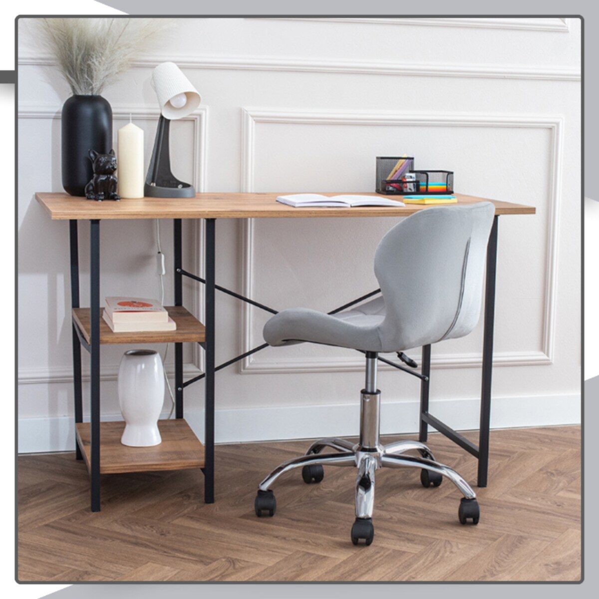 Krzesło biurowe fotel obrotowy welurowy szary pikowany